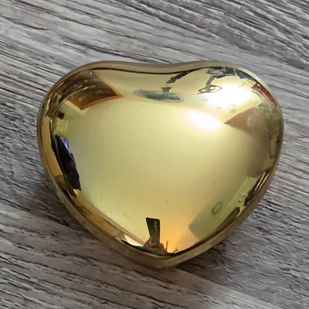 Vintage Brass Heart Proposal Box Mid-Century Enamel Lined Jewelry Trinket Dish